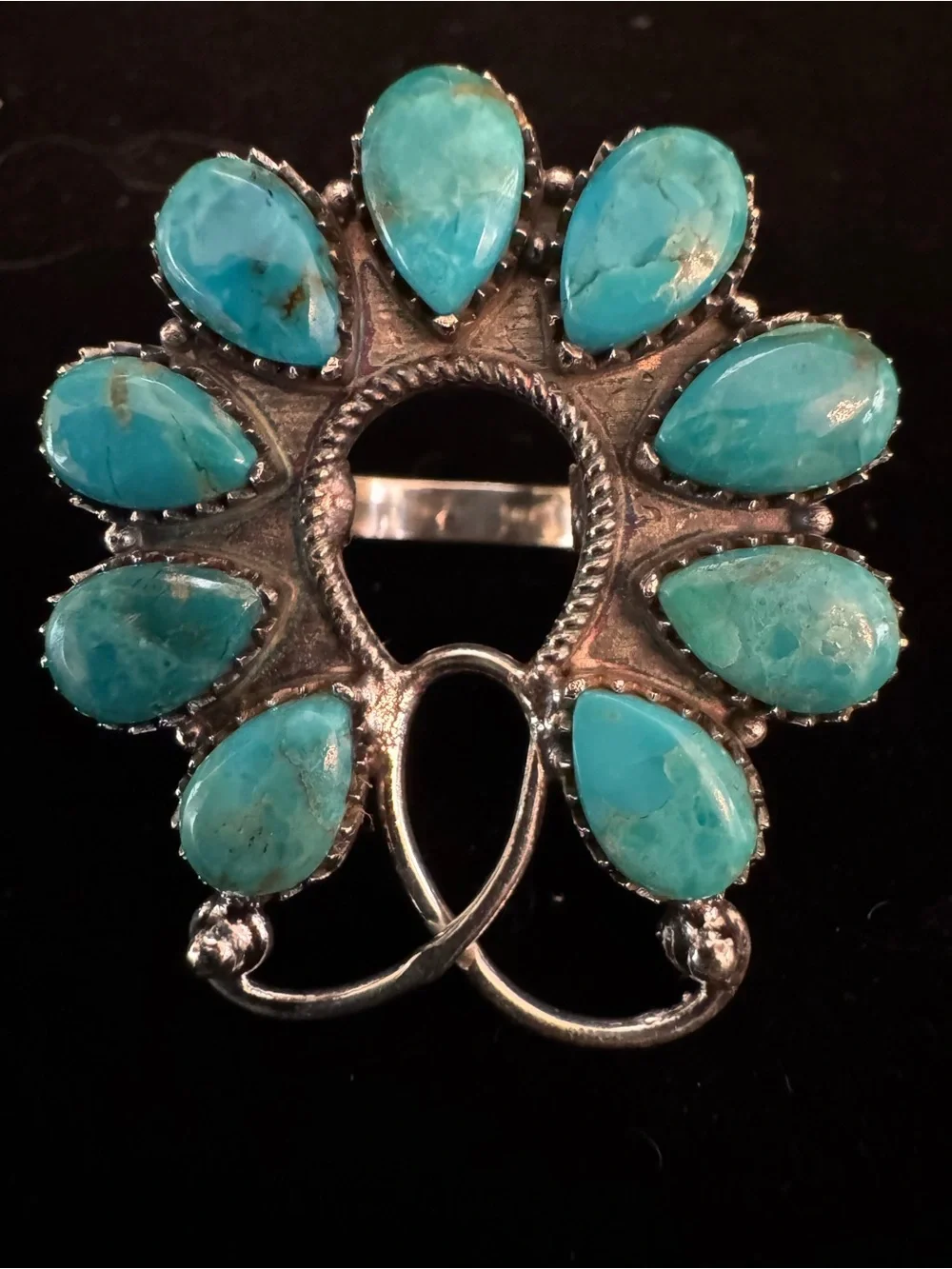 Sterling Silver blue moon turquoise Teardrop Statement Ring - size 7.5